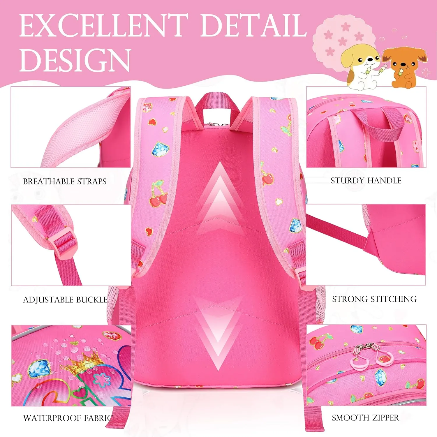 AO ALI VICTORY 3 Piece Backpack Set for Girls Boys, Kids 15.6" School Laptop Bag,Girl Bookbag Kindergarten Elementary Toddler Backpacks with Lunch Box Pencil Case for Teens Student,Shining Diamond