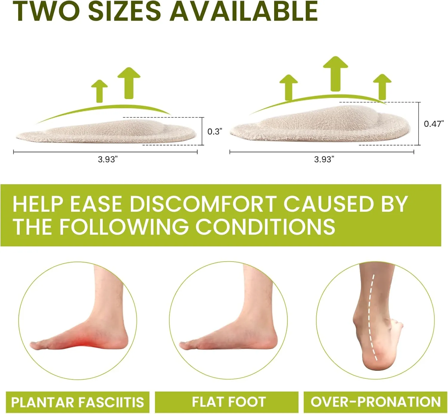 Arch Support Shoe Insoles & Insert - Bukihome Gel Arch Inserts for Flat Feet, Plantar Fasciitis - Adhesive Arch Pad for Foot Pain Relief - All Day Comfort - 0.47 Inch - 8 Pairs (Beige)