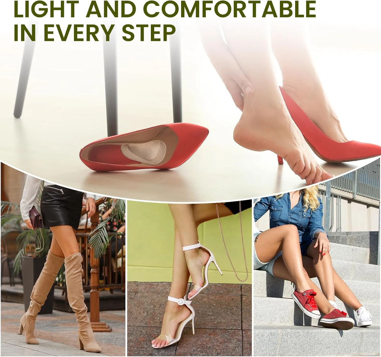 Arch Support Shoe Insoles & Insert - Bukihome Gel Arch Inserts for Flat Feet, Plantar Fasciitis - Adhesive Arch Pad for Foot Pain Relief - All Day Comfort - 0.47 Inch - 8 Pairs (Beige)