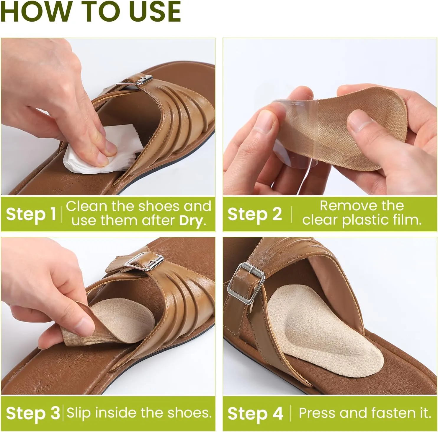 Arch Support Shoe Insoles & Insert - Bukihome Gel Arch Inserts for Flat Feet, Plantar Fasciitis - Adhesive Arch Pad for Foot Pain Relief - All Day Comfort - 0.47 Inch - 8 Pairs (Beige)
