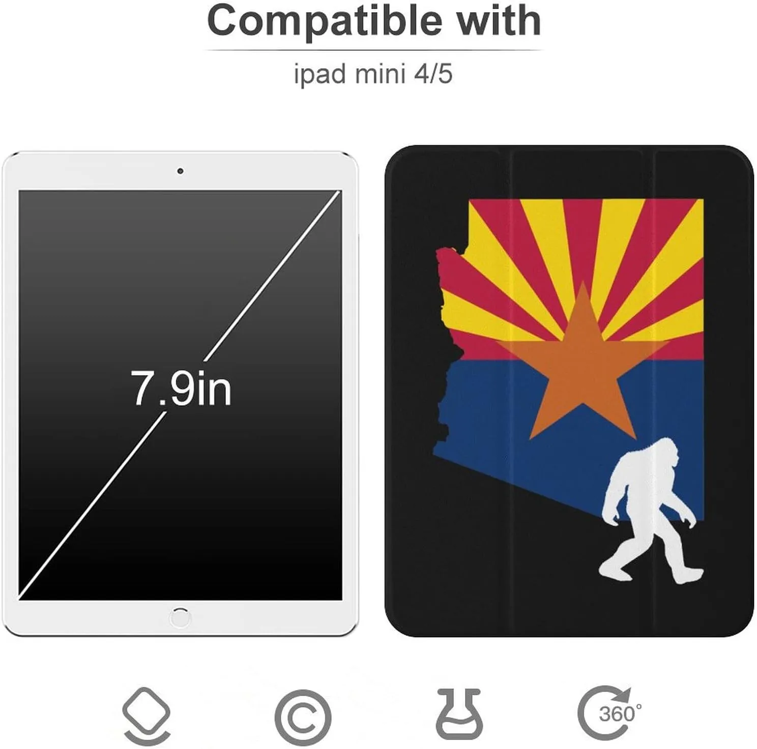 Arizona State Flag Map Bigfoot Protective Case Compatible with Ipad Mini4/5/6 with Pen Slot Kickstand