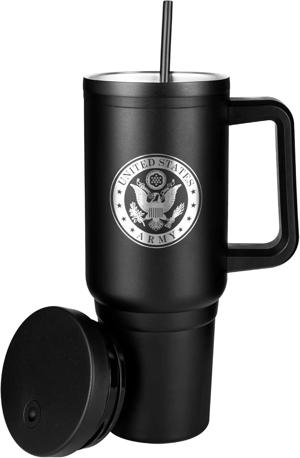 Army 40oz Insulated Tumbler with Handle, Lid & Straw - US ARMY Gifts - Use for Water, Tea, Coffee & More-Disabled USMC Vet Owned Small Business