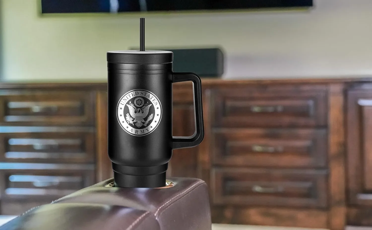 Army 40oz Insulated Tumbler with Handle, Lid & Straw - US ARMY Gifts - Use for Water, Tea, Coffee & More-Disabled USMC Vet Owned Small Business