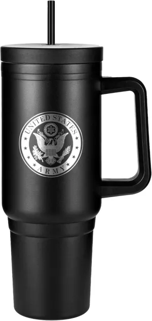 Army 40oz Insulated Tumbler with Handle, Lid & Straw - US ARMY Gifts - Use for Water, Tea, Coffee & More-Disabled USMC Vet Owned Small Business