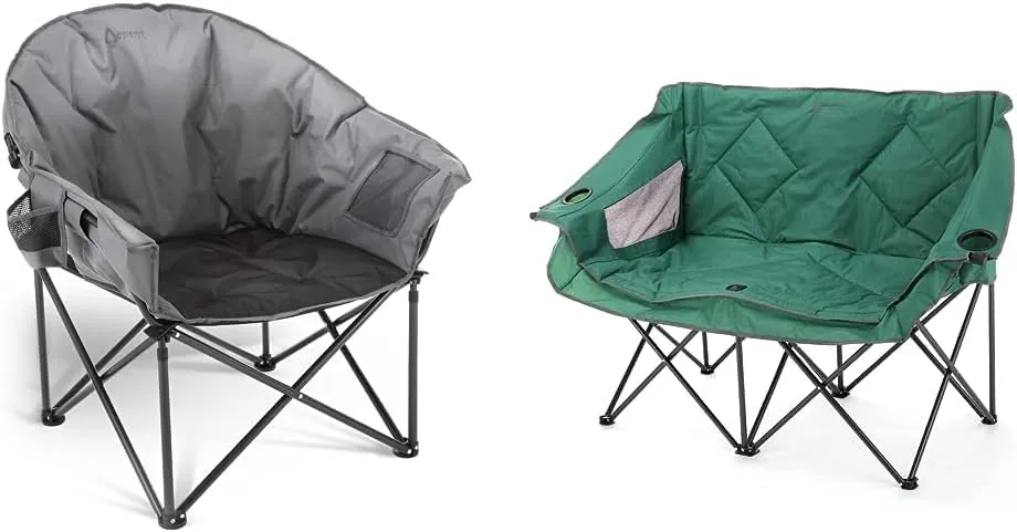 ARROWHEAD OUTDOOR Oversized Heavy-Duty Club Folding Camping Chair Bundle with Portable Folding Double Duo Camping Chair Loveseat