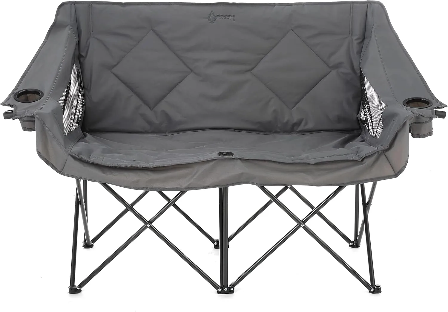 ARROWHEAD OUTDOOR Portable Folding Double Duo Camping Chair Loveseat w/ 2 Cup & Wine Glass Holder, Heavy-Duty Carrying Bag, Padded Seats & Armrests, Supports up to 500lbs, USA-Based Support