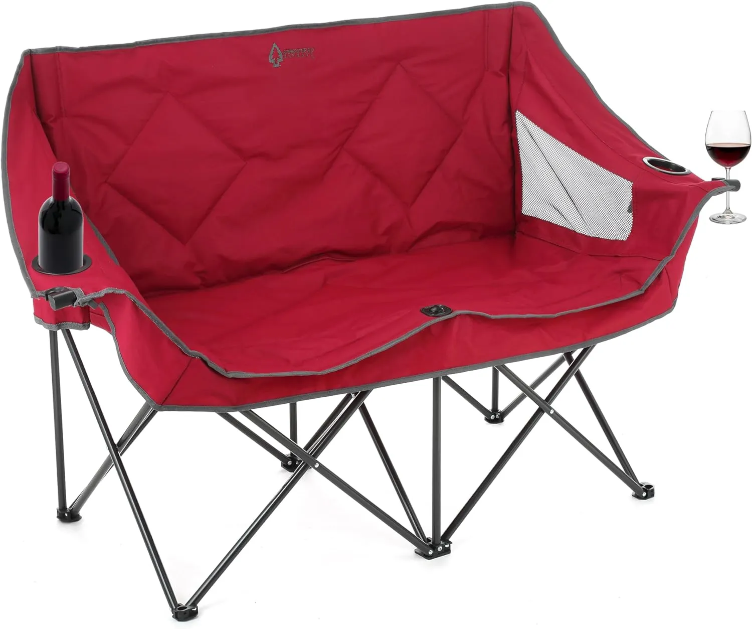 ARROWHEAD OUTDOOR Portable Folding Double Duo Camping Chair Loveseat w/ 2 Cup & Wine Glass Holder, Heavy-Duty Carrying Bag, Padded Seats & Armrests, Supports up to 500lbs, USA-Based Support