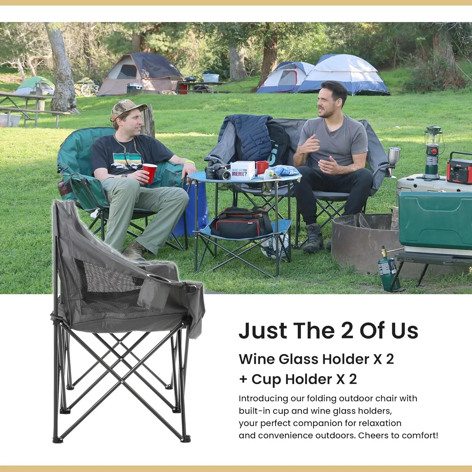 ARROWHEAD OUTDOOR Portable Folding Double Duo Camping Chair Loveseat w/ 2 Cup & Wine Glass Holder, Heavy-Duty Carrying Bag, Padded Seats & Armrests, Supports up to 500lbs, USA-Based Support