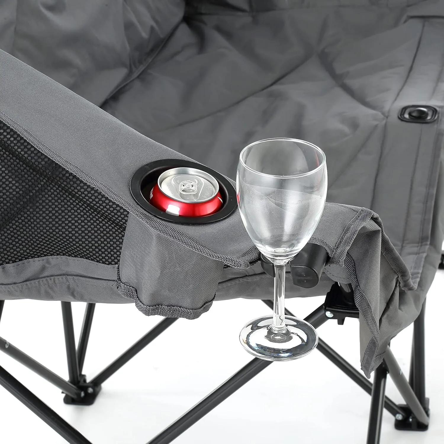 ARROWHEAD OUTDOOR Portable Folding Double Duo Camping Chair Loveseat w/ 2 Cup & Wine Glass Holder, Heavy-Duty Carrying Bag, Padded Seats & Armrests, Supports up to 500lbs, USA-Based Support