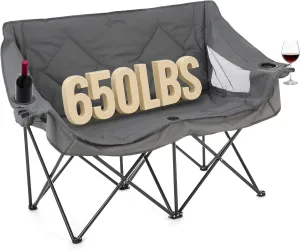 ARROWHEAD OUTDOOR Portable Folding Double Duo Camping Chair Loveseat w/ 2 Cup & Wine Glass Holder, Heavy-Duty Carrying Bag, Padded Seats & Armrests, Supports up to 500lbs, USA-Based Support