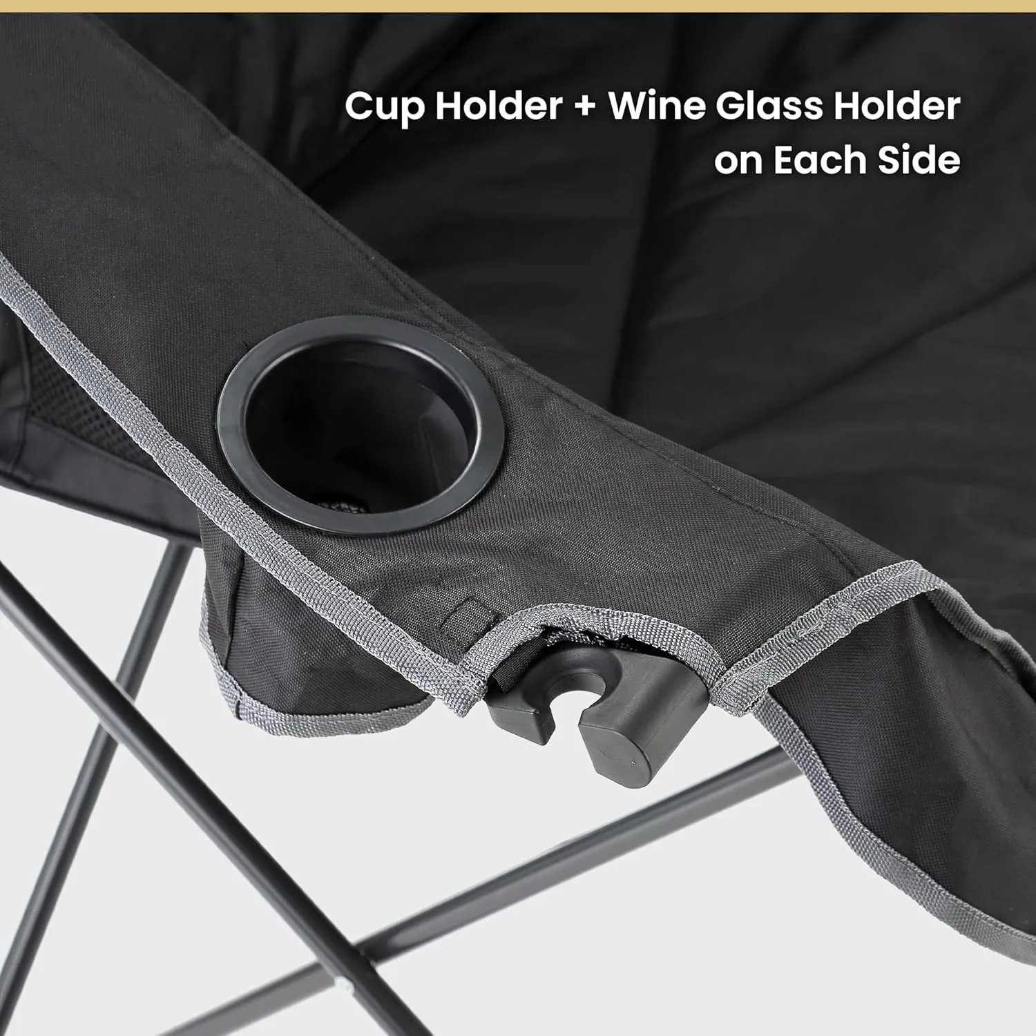 ARROWHEAD OUTDOOR Portable Folding Double Duo Camping Chair Loveseat w/ 2 Cup & Wine Glass Holder, Heavy-Duty Carrying Bag, Padded Seats & Armrests, Supports up to 650lbs, Charcoal Black, USA-Support