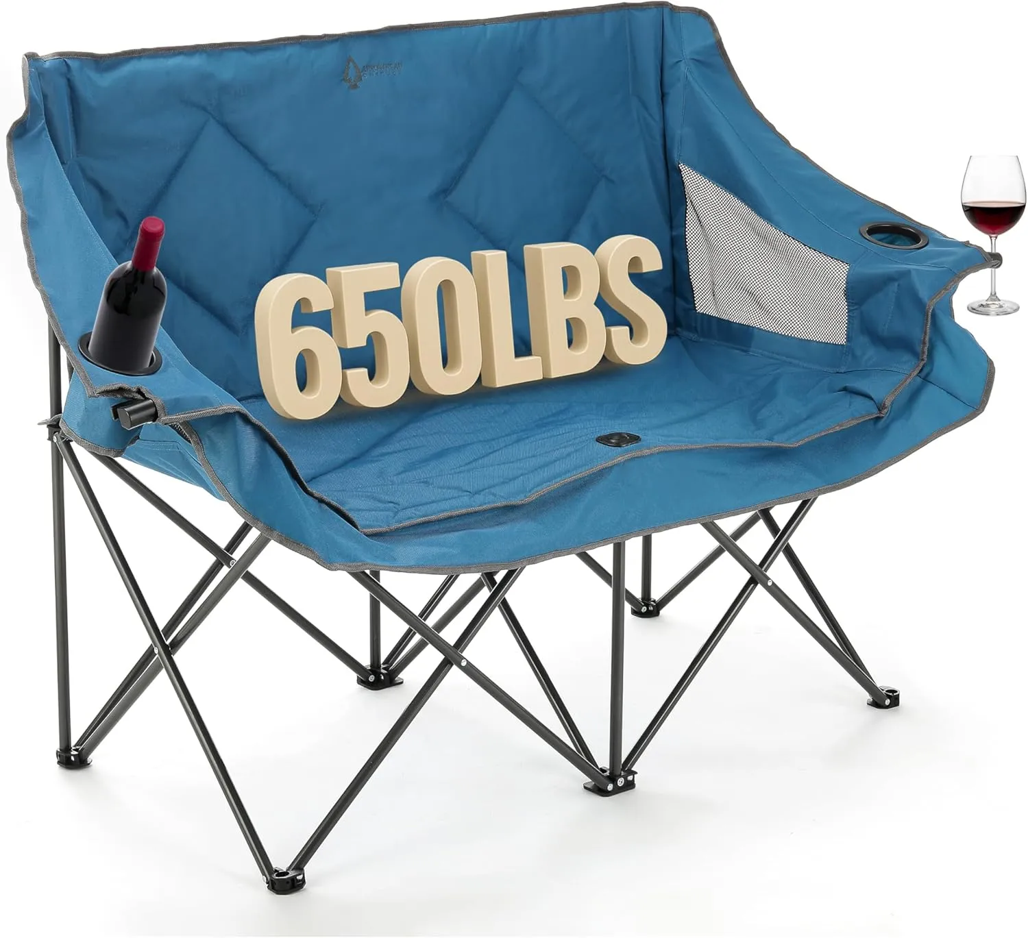 ARROWHEAD OUTDOOR Portable Folding Double Duo Camping Chair Loveseat w/ 2 Cup & Wine Glass Holder, Heavy-Duty Carrying Bag, Padded Seats & Armrests, Supports up to 650lbs, USA-Based Support