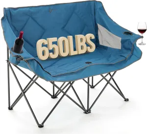 ARROWHEAD OUTDOOR Portable Folding Double Duo Camping Chair Loveseat w/ 2 Cup & Wine Glass Holder, Heavy-Duty Carrying Bag, Padded Seats & Armrests, Supports up to 650lbs, USA-Based Support