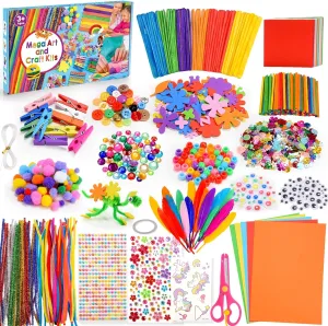 Arts and Crafts Kits for Kids Ages 3 4 5 6 7 8 9, 1800Pcs  DIY Craft Supplies Mess-Free Art for Kids Homeschool Materials Creative Activity Ideal Xmas Holiday Birthday Gifts for Girls & Boys Ages 3-12