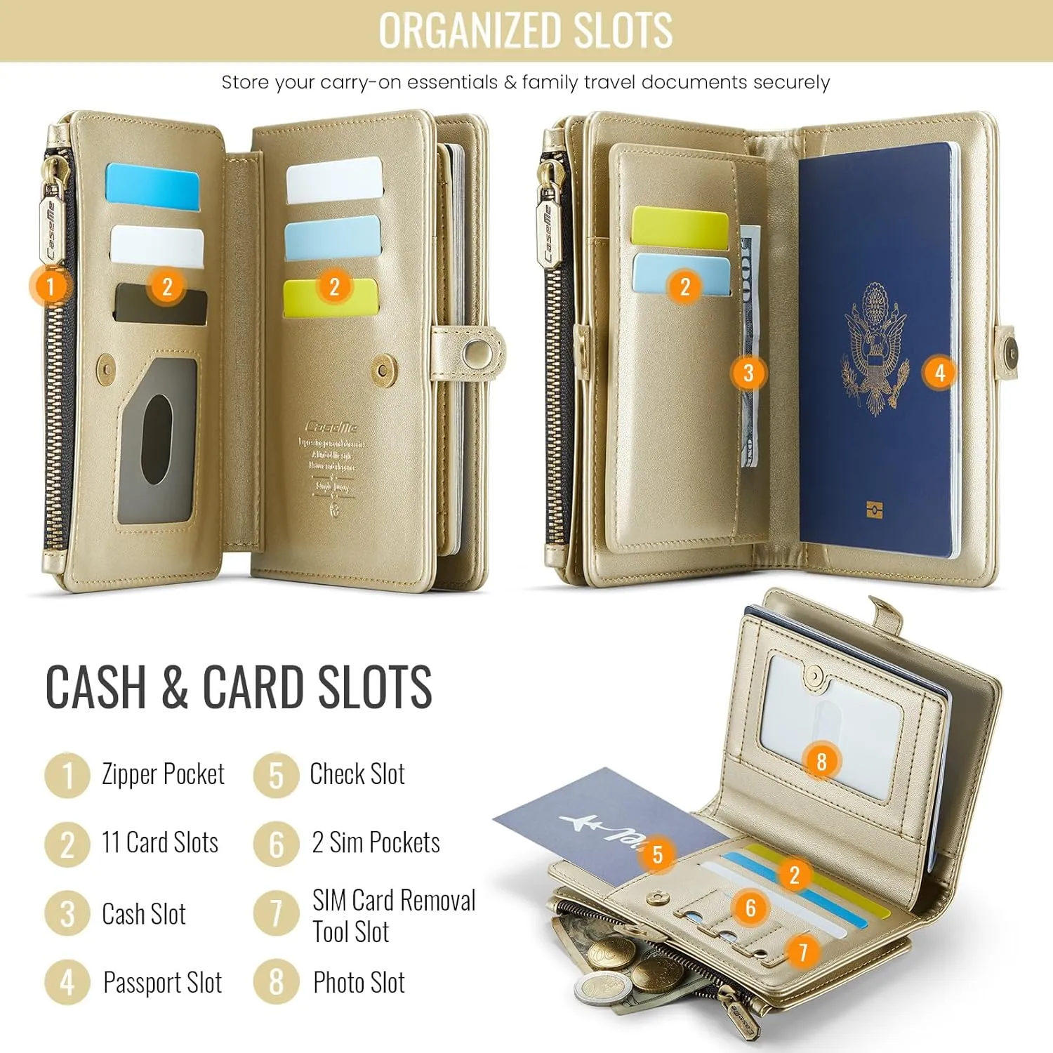ASAPDOS Passport Holder Wallet Case Wallet for Men Women Gold