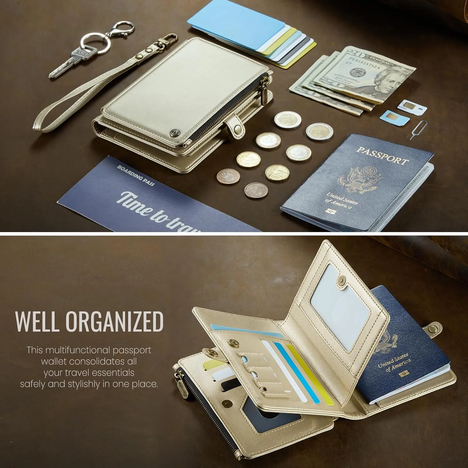 ASAPDOS Passport Holder Wallet Case Wallet for Men Women Gold