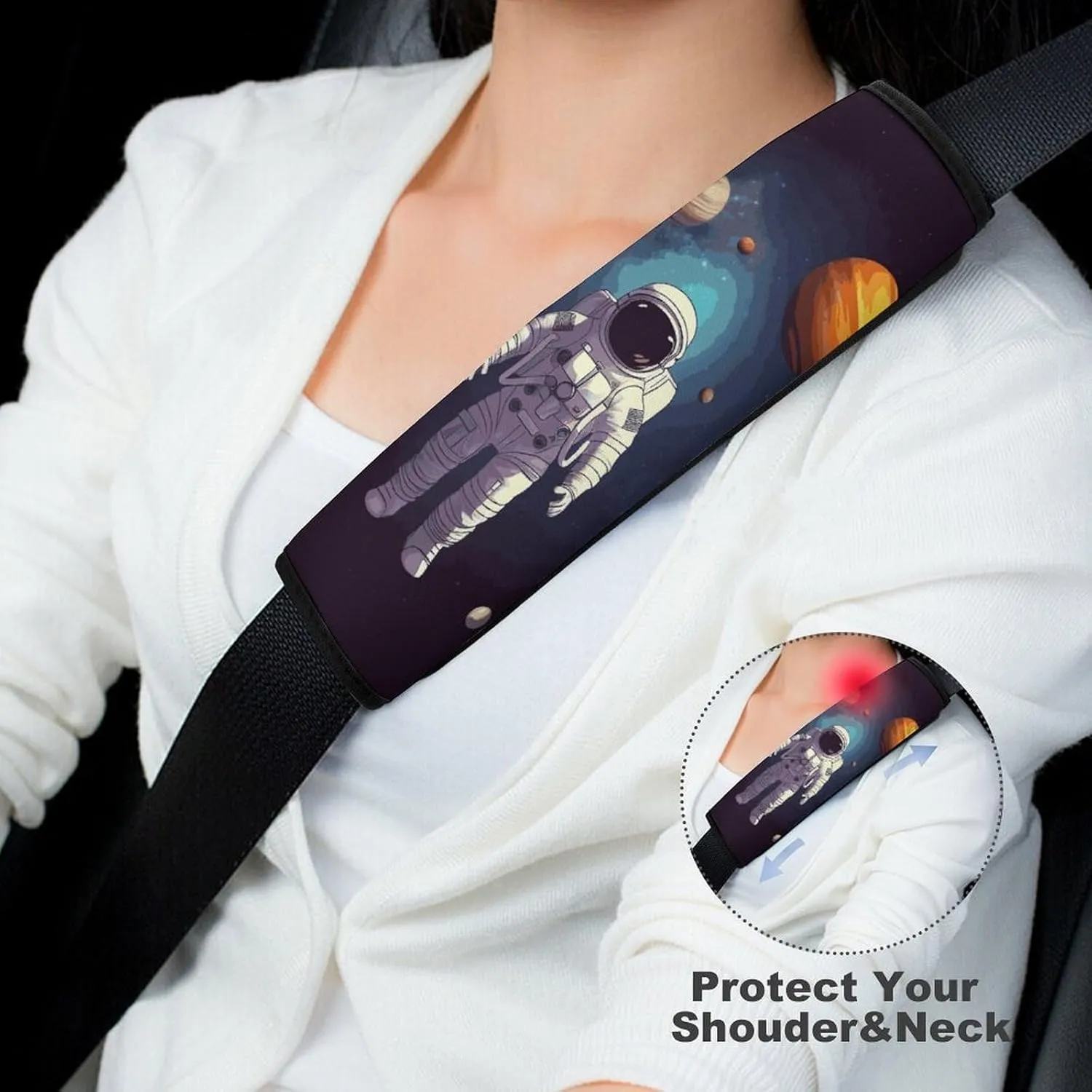 Astronaut Solar System Planets Auto Seat Belt Cover 1PCS Universal Car Seat Belt Shoulder Protector Pad, Protect Your Shoulders and Neck for Car Seat Belt, Shoulder Bag, Backpack