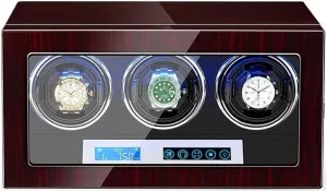 Automatic Watch Winder 3 Watch Winder Box Piano Finish LCD Touch Display Screen Adjustable Watch Pillows Led Illumination Accessories