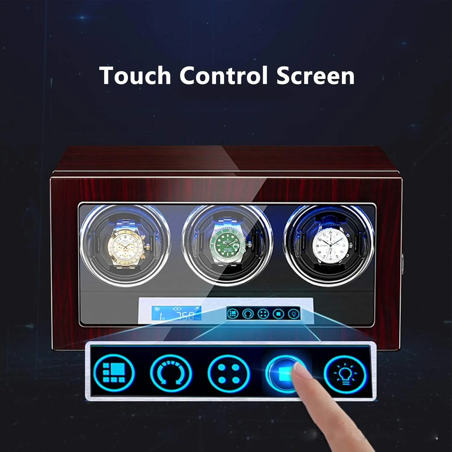 Automatic Watch Winder 3 Watch Winder Box Piano Finish LCD Touch Display Screen Adjustable Watch Pillows LED Illumination Watch Winder Watch Box Best Gift