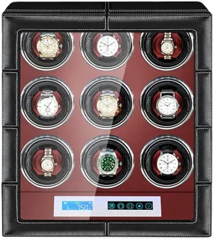 Automatic Watch Winder Box LCD Touch Screen Adjustable Watch Pillows Leather Exterior Quiet Motor Built-in LED Illumination Watch Winder Display Watch Case Watch Storage