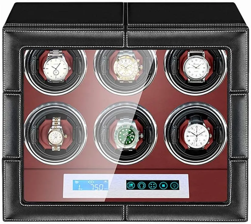 Automatic Watch Winder Box LCD Touch Screen Adjustable Watch Pillows Leather Exterior Quiet Motor Built-in LED Illumination Watch Winder for Automatic Watches