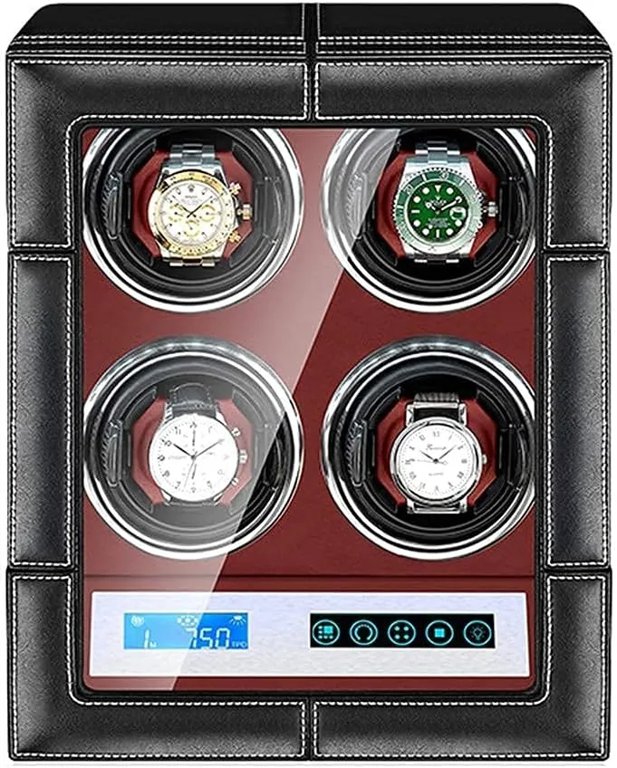 Automatic Watch Winder Box LCD Touch Screen Adjustable Watch Pillows Leather Exterior Quiet Motor Built-in LED Illumination