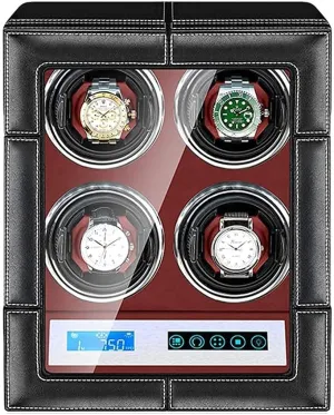 Automatic Watch Winder Box LCD Touch Screen Adjustable Watch Pillows Leather Exterior Quiet Motor Built-in LED Illumination
