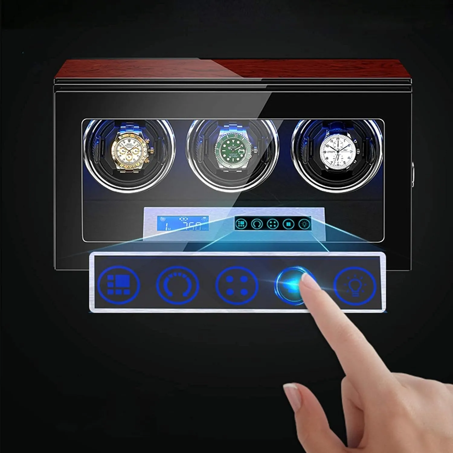 Automatic Watch Winder Watch Winder Box LCD Touch Screen Display Built-in LED Illumination Wood Shell Piano Paint Exterior