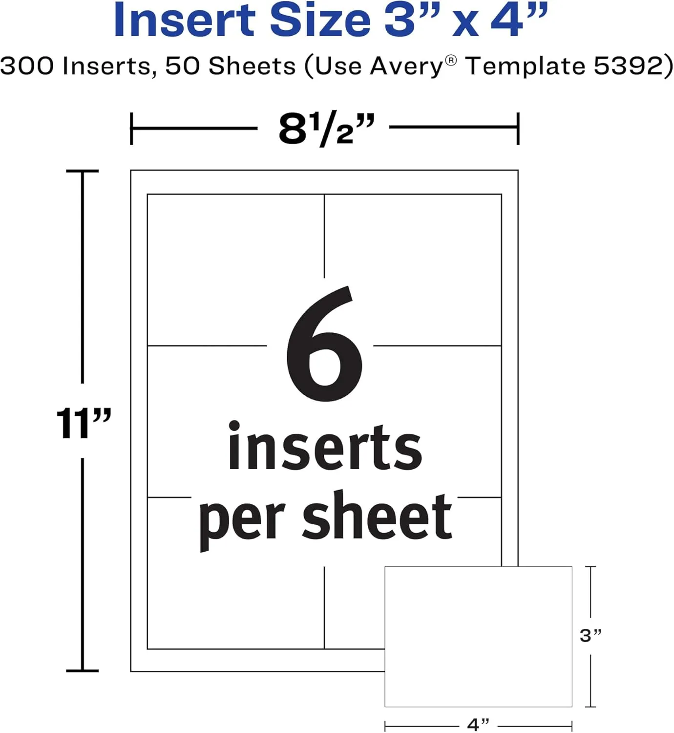 Avery Name Badge Inserts, 3" x 4", Print or Write, Laser/Inkjet, 300 Inserts Per Pack, 5-Pack, 1,500 Badge Inserts Total (5392)