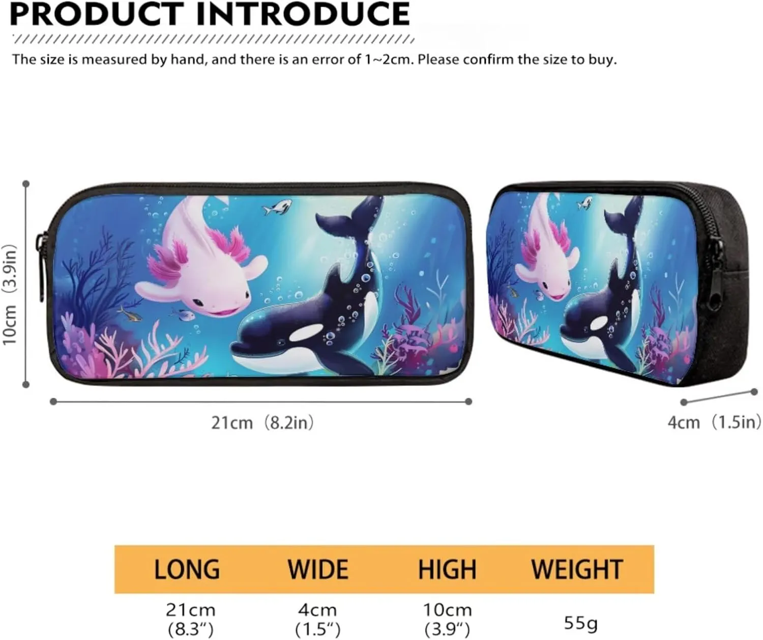 Axolotl Killer Whale Backpack with Lunch Box Cute School Backpacks for Girls 8-7 10-12 and Lunchbox 17 Inch Large Capacity Primary School Bag Lunch Bag Pencil Case, 3-in-1