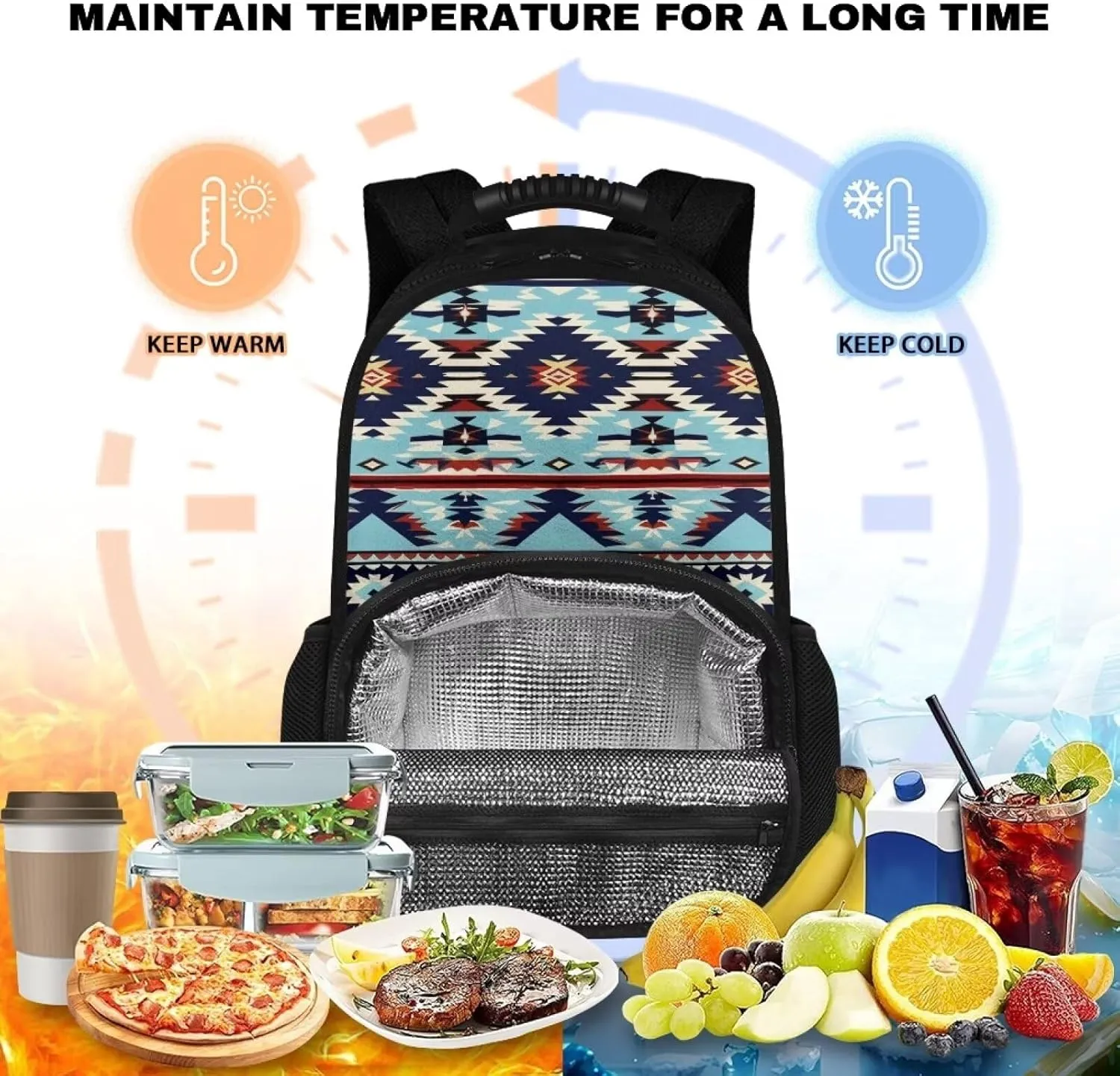 Aztec Boho Lunch Backpack for Women Insulated Lunch Cooler Bag Lightweight Work Backpack With Lunch Compartment Laptop Bag College School Bookbag 17inch Daypack Picnic Beach Hiking Office