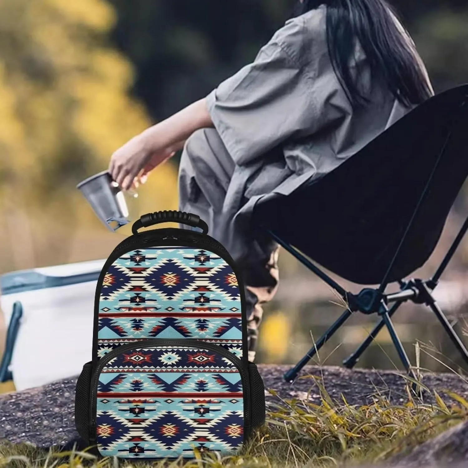 Aztec Boho Lunch Backpack for Women Insulated Lunch Cooler Bag Lightweight Work Backpack With Lunch Compartment Laptop Bag College School Bookbag 17inch Daypack Picnic Beach Hiking Office