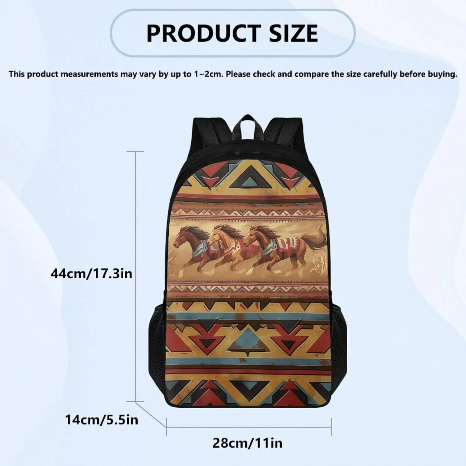 Aztec Western Horse Kids School Bag for Boys Girls Cool Backpack with Double Compartment Book Bag for School Children Multifunctional Bookbag Daypack for Travelling Camping