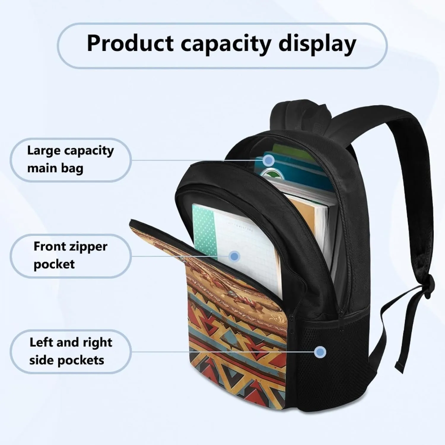 Aztec Western Horse Kids School Bag for Boys Girls Cool Backpack with Double Compartment Book Bag for School Children Multifunctional Bookbag Daypack for Travelling Camping