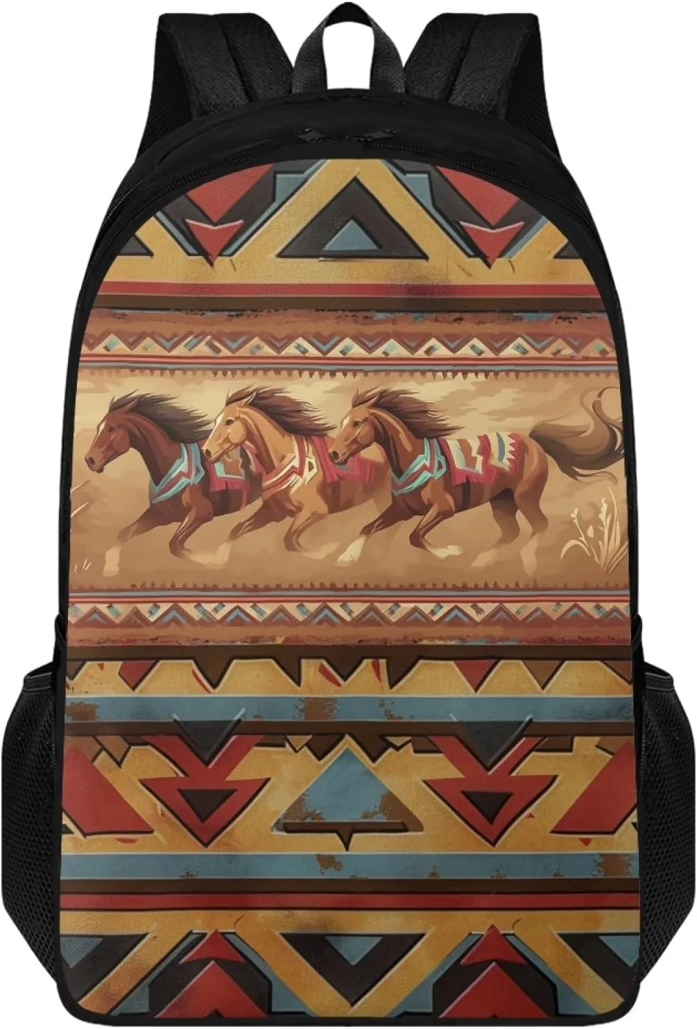 Aztec Western Horse Kids School Bag for Boys Girls Cool Backpack with Double Compartment Book Bag for School Children Multifunctional Bookbag Daypack for Travelling Camping