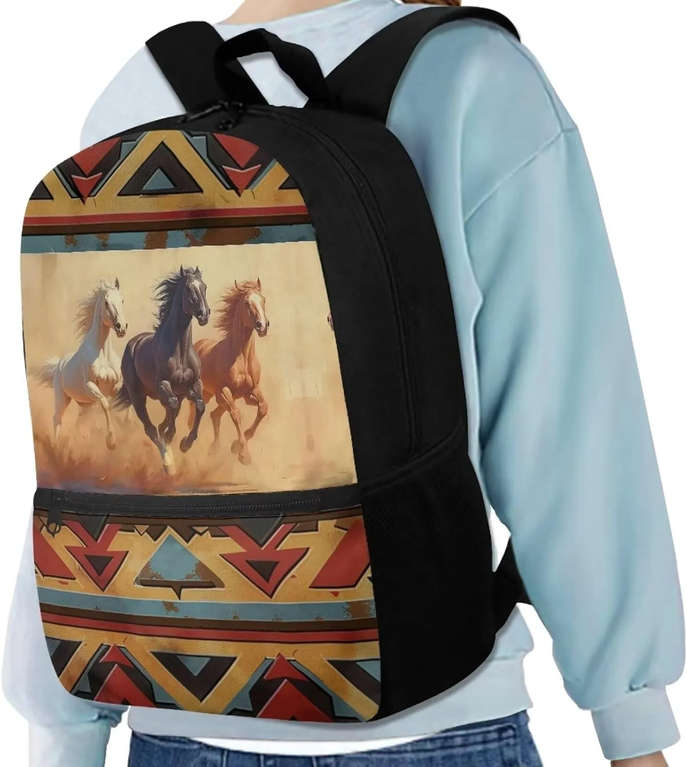 Aztec Westren Horse School Backpack for Boys Girls Bookbags Kids Casual School Bags Elementary Brown Book Bags for Child and Niñas Daypack for Back to School Gifts