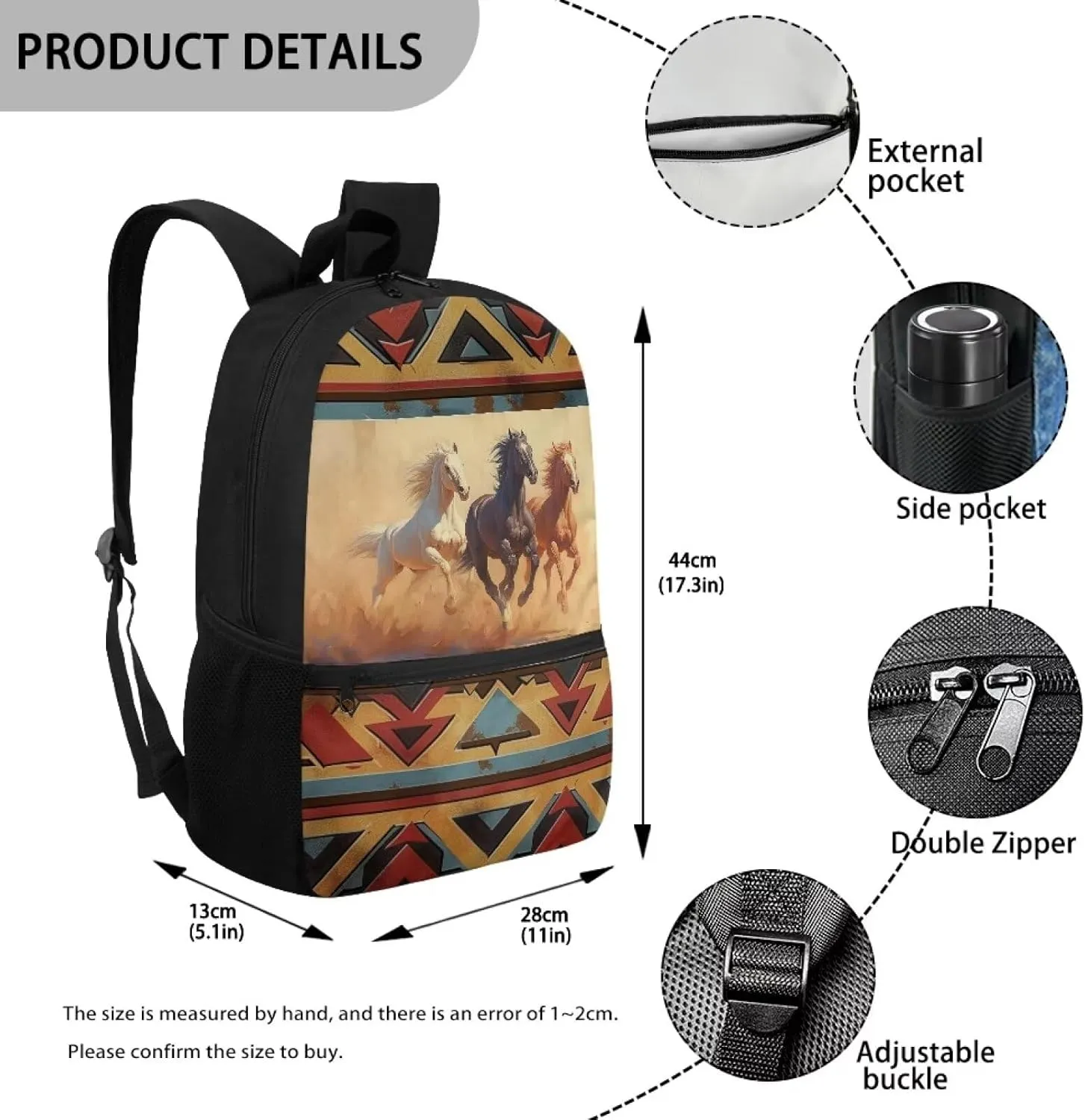 Aztec Westren Horse School Backpack for Boys Girls Bookbags Kids Casual School Bags Elementary Brown Book Bags for Child and Niñas Daypack for Back to School Gifts