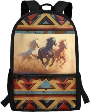 Aztec Westren Horse School Backpack for Boys Girls Bookbags Kids Casual School Bags Elementary Brown Book Bags for Child and Niñas Daypack for Back to School Gifts