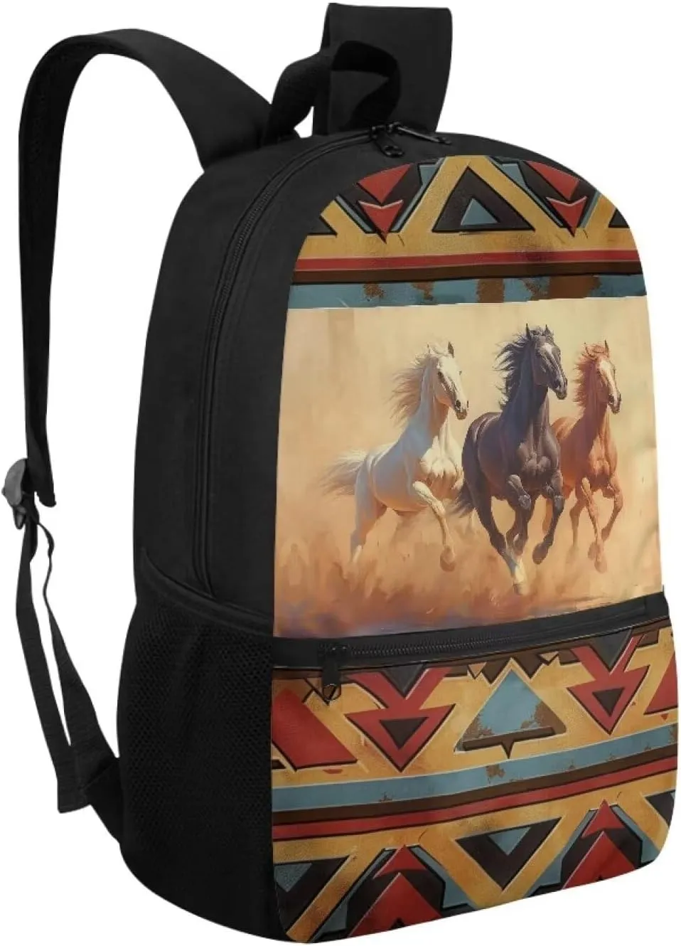 Aztec Westren Horse School Backpack for Boys Girls Bookbags Kids Casual School Bags Elementary Brown Book Bags for Child and Niñas Daypack for Back to School Gifts