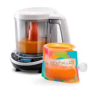 Baby Brezza One Step Baby Food Maker Deluxe – Auto shut Off, Dishwasher Safe Cooker and Blender to Steam   Puree Organic Food for Infants   Toddlers - Set of 3 Pouches   3 Funnels