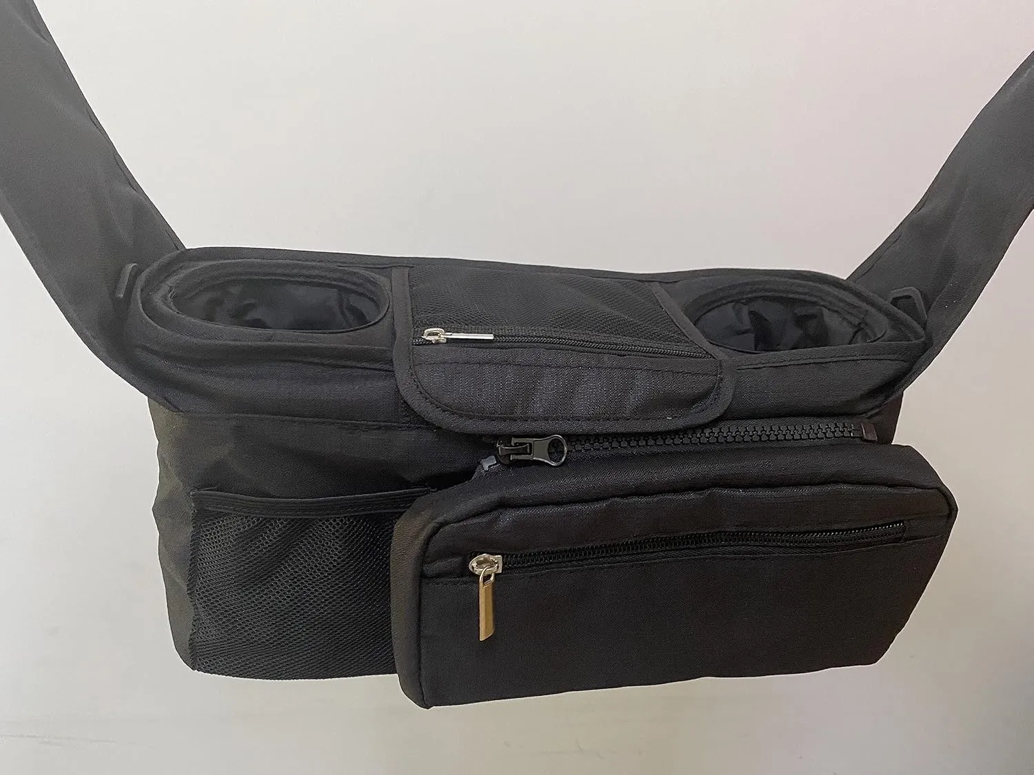 Baby Stroller Organizer Bag with Insulated Cup Holder Detachable Phone Pocket & Shoulder Strap, Fits Most Strollers, Black