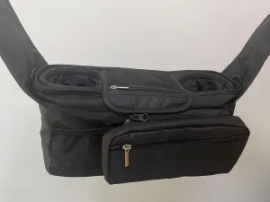Baby Stroller Organizer Bag with Insulated Cup Holder Detachable Phone Pocket & Shoulder Strap, Fits Most Strollers, Black