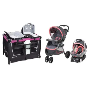 Baby Trend Retreat Nursery Center, Mulberry and Nexton Travel System, Coral Floral Bundle with Bassinet, Changing Table, and Infant Car Seat