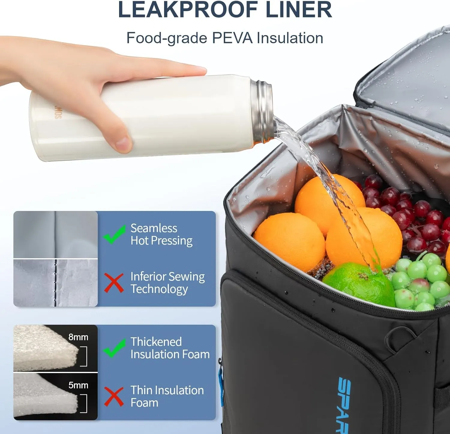 Backpack Cooler Insulated Leak Proof 30/45 Cans, 2 Insulated Compartments Thermal Bag, Portable Lightweight Beach Travel Camping Lunch Backpack for Men and Women