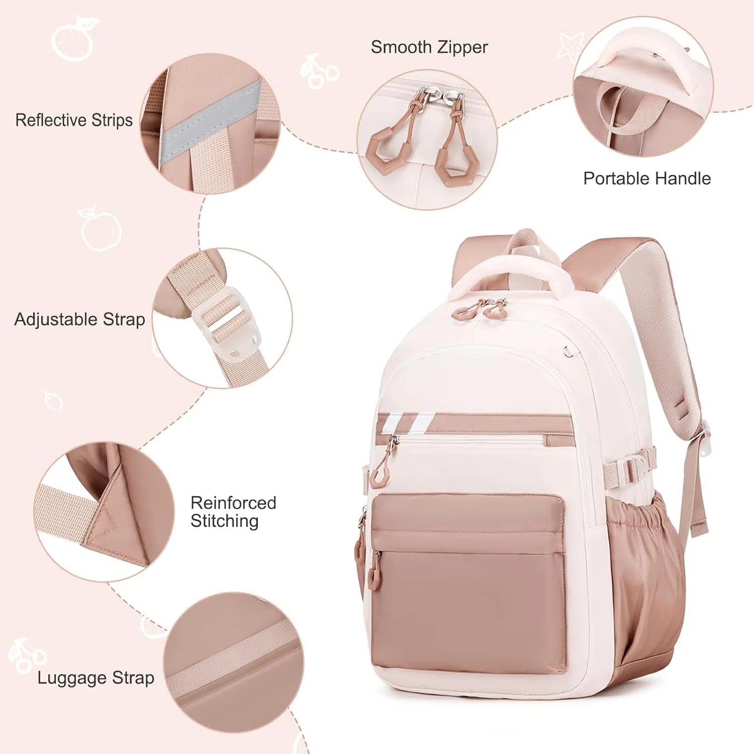 Backpack for Girls, 3Pcs Girls Backpacks with Lunch Bag Pencil Case, Kids School Backpack for Teen Girl Students Kindergarten Elementary Middle High School Bookbag Set