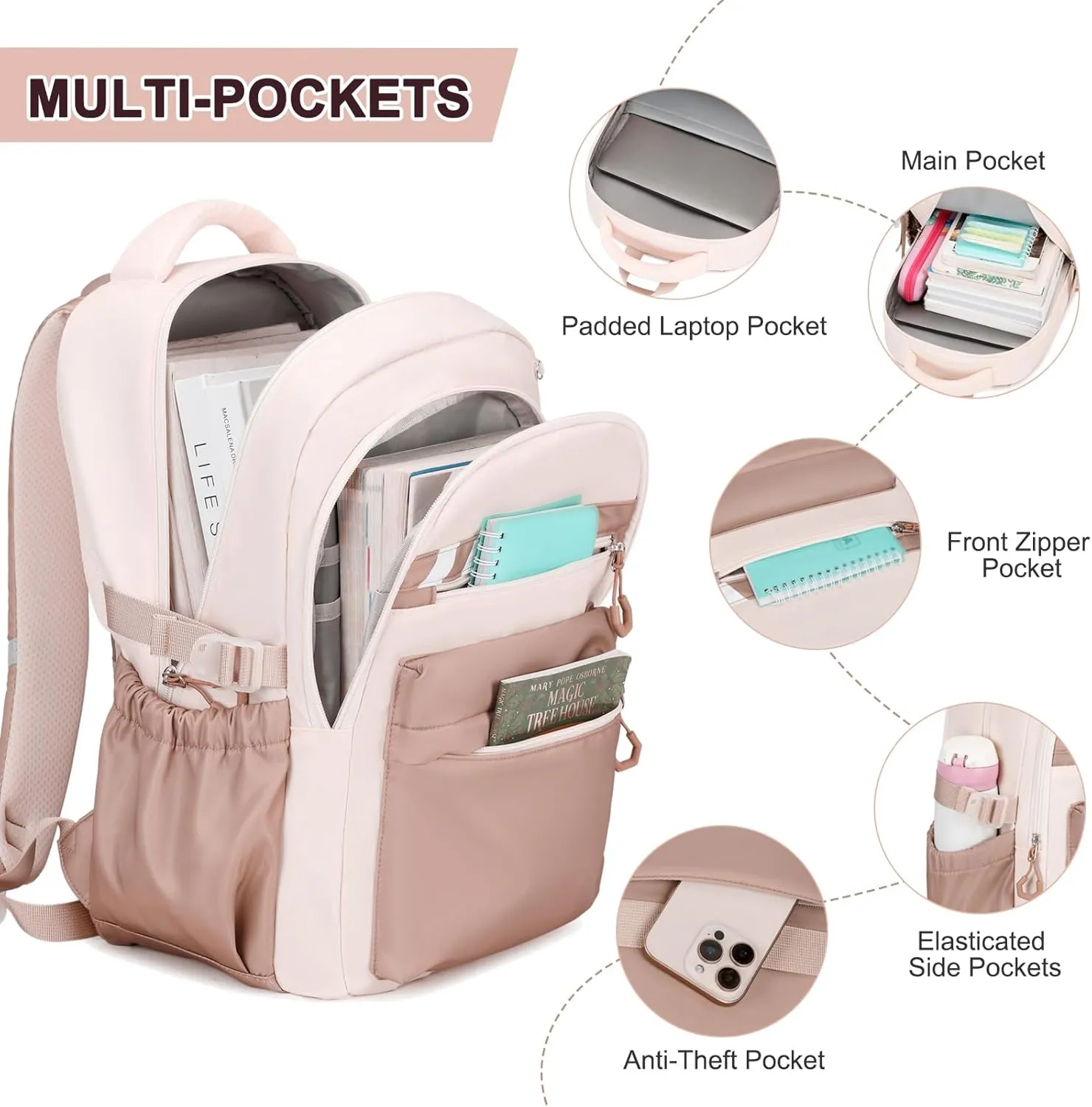 Backpack for Girls, 3Pcs Girls Backpacks with Lunch Bag Pencil Case, Kids School Backpack for Teen Girl Students Kindergarten Elementary Middle High School Bookbag Set
