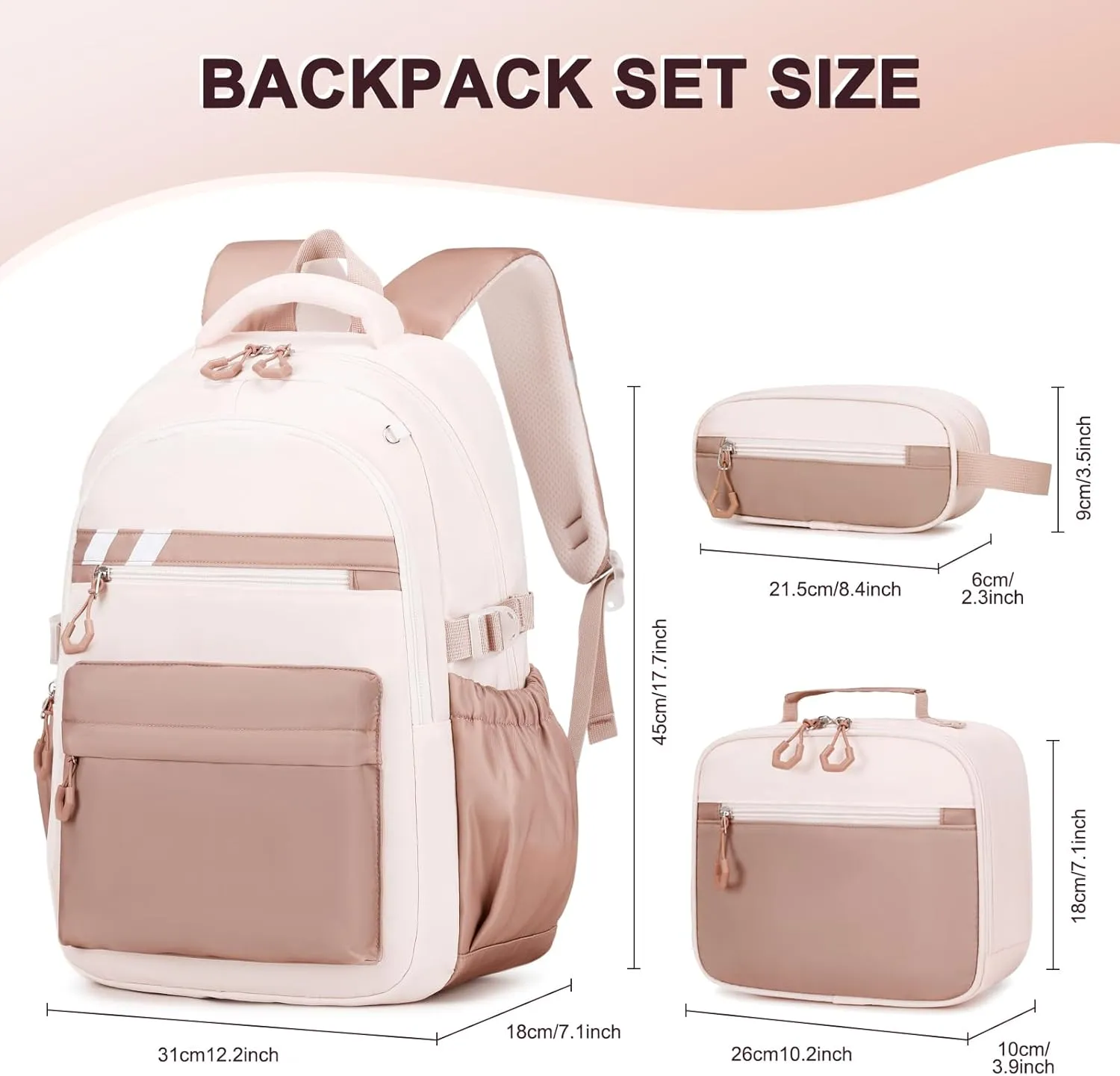 Backpack for Girls, 3Pcs Girls Backpacks with Lunch Bag Pencil Case, Kids School Backpack for Teen Girl Students Kindergarten Elementary Middle High School Bookbag Set