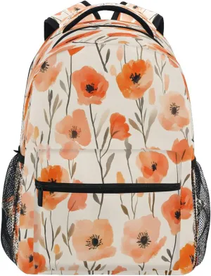 Backpacks for School, Flesh-colored Orange Flowers Pattern School Bag for Boys Girls Kids, Bookbags Bagpack for Travel