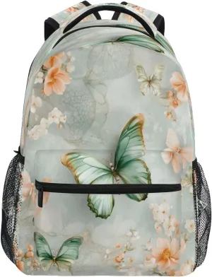 Backpacks for School, Green Butterfly Flesh-colored Flower Pattern School Bag for Boys, Bookbags Bagpack for Travel