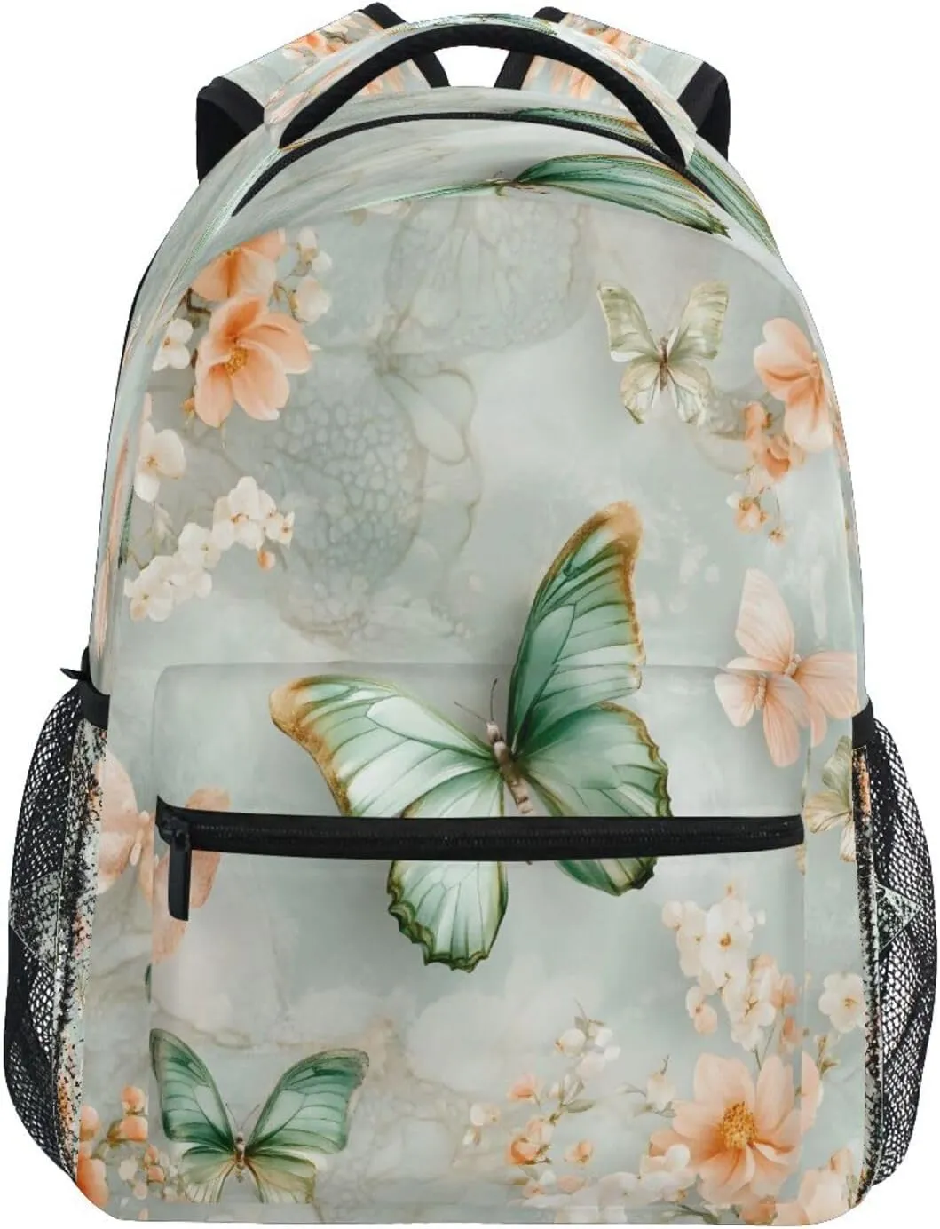 Backpacks for School, Green Butterfly Flesh-colored Flower Pattern School Bag for Boys, Bookbags Bagpack for Travel